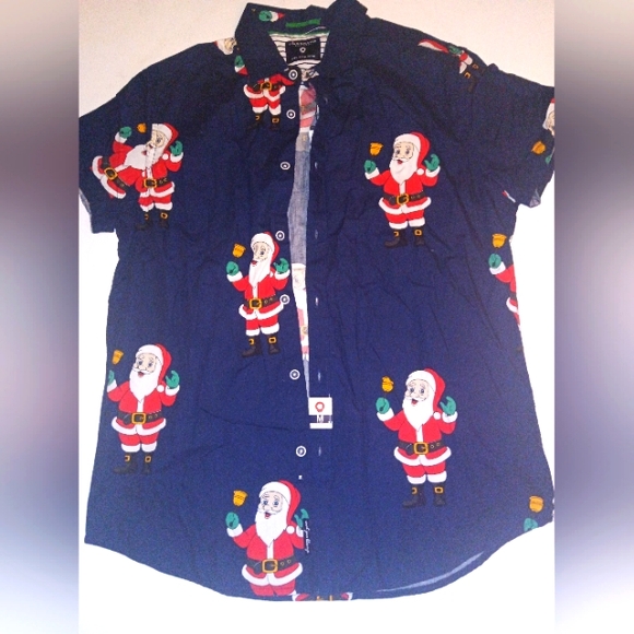 Denim & Flower Ricky Singh Holiday Button Santa Short Sleeve Shirt - Picture 1 of 7